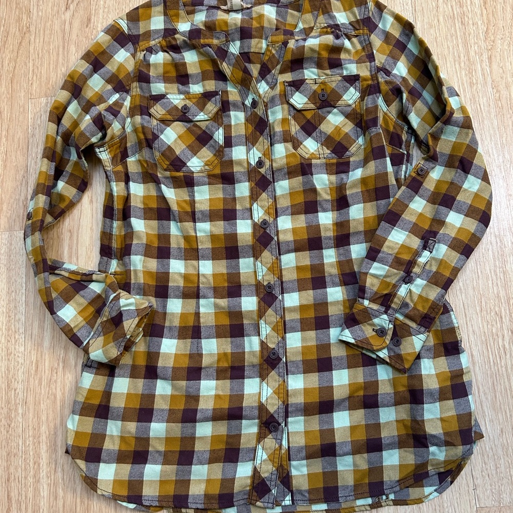 Duluth Trading Plaid Button-Up tunic flannel size M